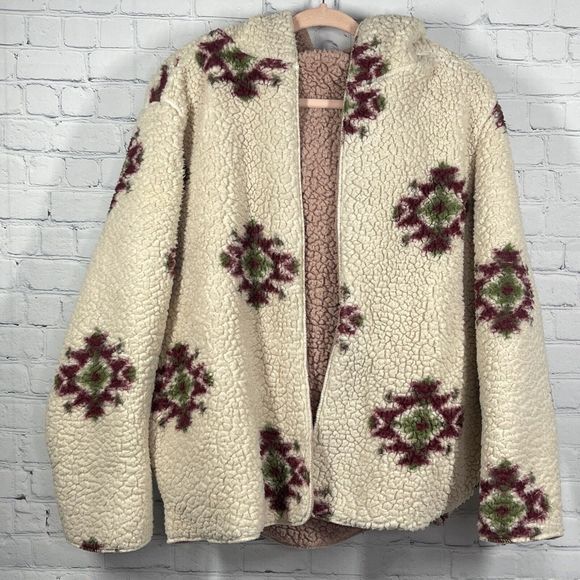 Impressions Jackets & Blazers - Impressions Sweater Hoodie Women Medium Pink Reversible Aztec Jacket Sherpa